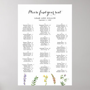 Boho Floral Wildflower Wedding Seding Chart Poster