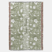 Boho Floral Wildflowers Sage Green Personalized Deken (Voorkant Verticaal)