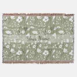 Boho Floral Wildflowers Sage Green Personalized Deken