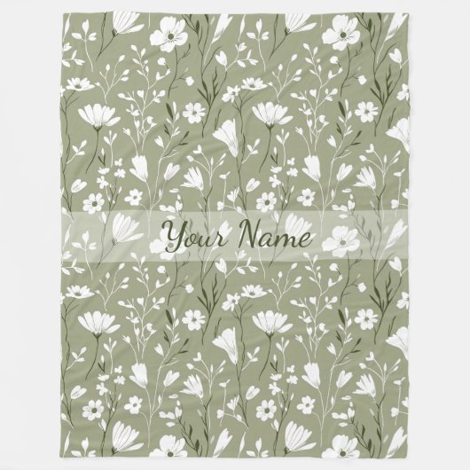 Boho Floral Wildflowers Sage Green Personalized  Fleece Deken (Voorkant)