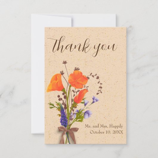 Boho Floral Wildflowers Wedding Dank u kaarten (Voorkant)