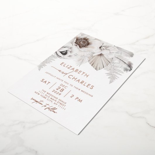 Boho Floral Winter rustieke botanische bruiloft Folie Uitnodiging (Gedraaid)