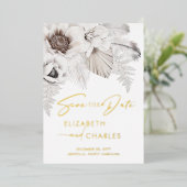 Boho Floral Winter rustieke Botanische Spaar De Da Folie Uitnodiging (Staand Voorkant)