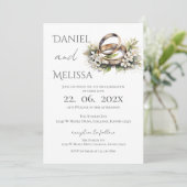 Boho Floral with ring Wedding  Kaart (Staand voorkant)