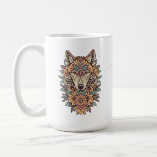 Boho Floral Wolf Psychedelic Art Koffiemok (Links)