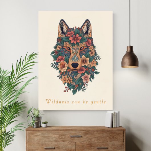 Boho Floral Wolf Wall Art Poster