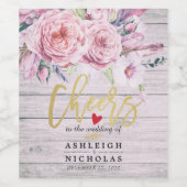 Boho Floral wood aan de Waterverf van het huwelijk Wijn Etiket (Enkel label)