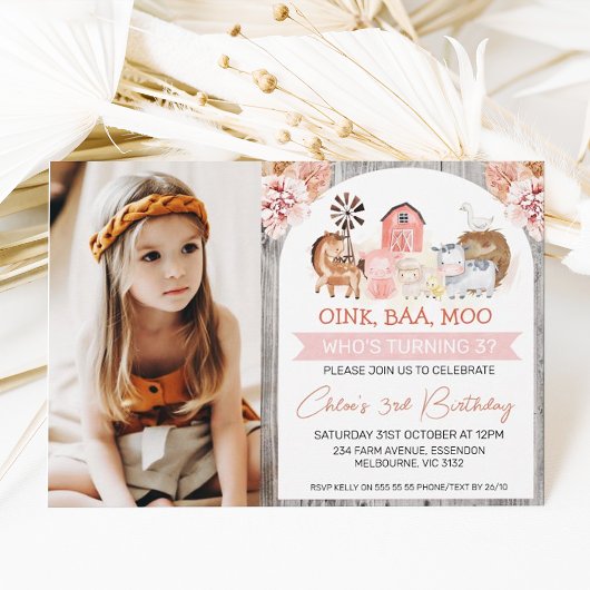 Boho Floral Wood Boerderij Foto Birthday Kaart