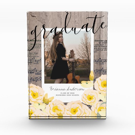 Boho Floral Wood Music Afstuderen Fotoblok (Voorkant)