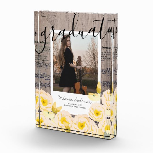 Boho Floral Wood Music Afstuderen Fotoblok (Rechts)