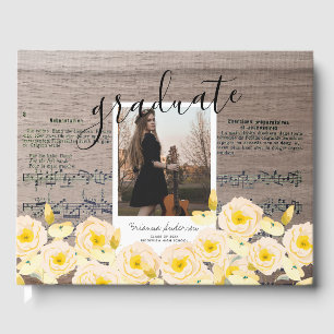 Boho Floral Wood Muziek Foto Afstuderen Gastenboek