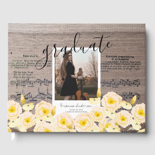 Boho Floral Wood Muziek Foto Afstuderen Gastenboek (Voorkant)