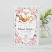 Boho Floral Woodland Animals Baby shower Girl Kaart (Staand voorkant)