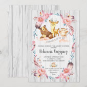 Boho Floral Woodland Animals Baby shower Girl Kaart (Voorkant / Achterkant)