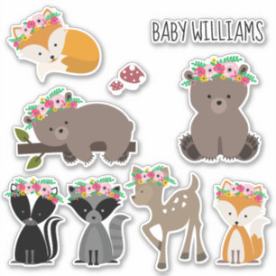 Boho Floral Woodland Animals Baby Sticker