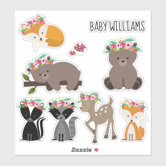 Boho Floral Woodland Animals Baby Sticker (Vel)