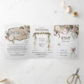 Boho Floral Woodland Bruiloft Tri-Fold uitnodiging (Binnen)