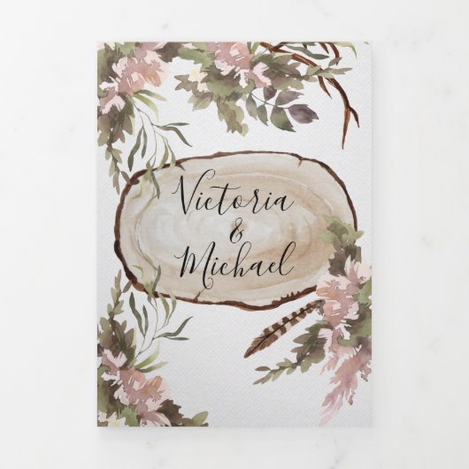 Boho Floral Woodland Bruiloft Tri-Fold uitnodiging (Cover)