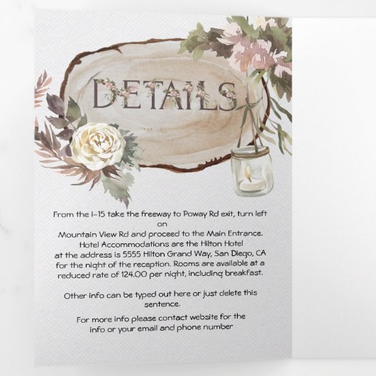 Boho Floral Woodland Bruiloft Tri-Fold uitnodiging (Binnenzijde eerst)
