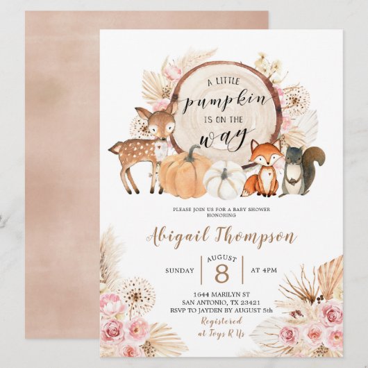 Boho Floral Woodland Pumpkin Baby shower Kaart (Voorkant / Achterkant)