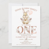 Boho Floral Word Bunny Rabbit 1st Birthday Kaart (Voorkant)