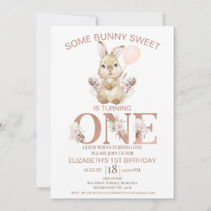 Boho Floral Word Bunny Rabbit 1st Birthday Kaart