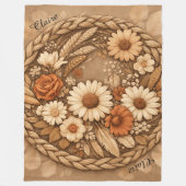 Boho Floral Woven Circle Customizable Fleece Deken (Voorkant)