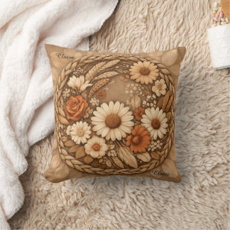 Boho Floral Woven Circle Customizable Throw Pillow Kussen