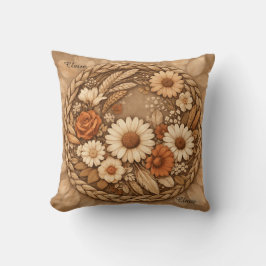 Boho Floral Woven Circle Customizable Throw Pillow Kussen