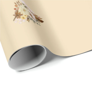 Boho Floral Wrapping Paper Beige Cadeaupapier