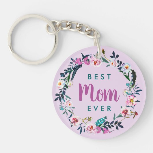 Boho Floral Wreath Best Mam Ever Foto Sleutelhanger (Voorkant)