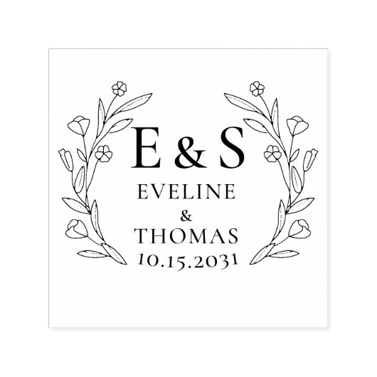 Boho floral wreath bruiloft monogram logo zelfinki  zelfinktende stempel (Design)