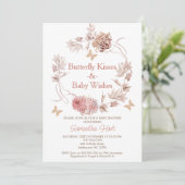 Boho Floral Wreath Butterfly Kisses Baby shower Kaart (Staand voorkant)