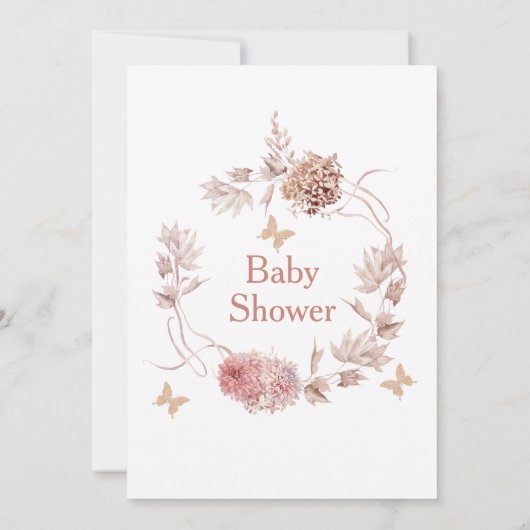 Boho Floral Wreath Butterfly Kisses Baby shower Kaart (Achterkant)