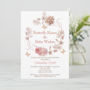 Boho Floral Wreath Butterfly Kisses Baby shower Kaart