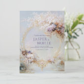 Boho Floral Wreath Gold Frame Elegant Wedding Kaart (Staand voorkant)