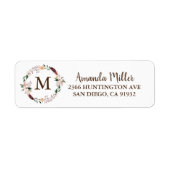 Boho Floral Wreath Monogram Retouradres Label (Voorkant)