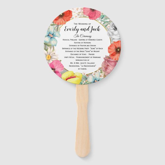 Boho Floral Wreath Pink Gold Wedding Programme Handwaaier (Voorkant)