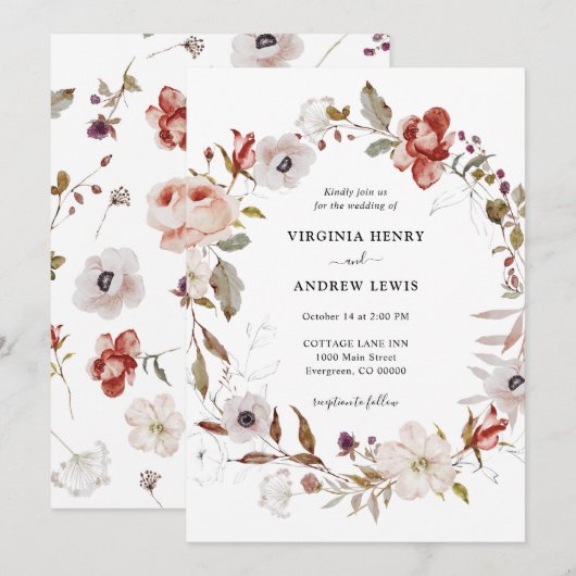 Boho Floral Wreath Wedding Kaart (Voorkant / Achterkant)