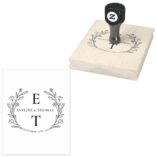 Boho floral wreatous trouwmonogram logo rubberstempel (Gestempeld)