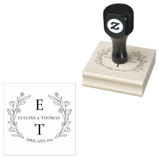 Boho floral wreatous trouwmonogram logo rubberstempel (Gestempeld)