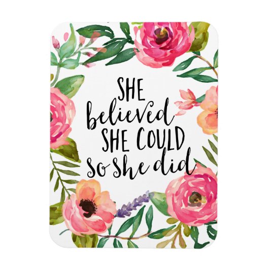 Boho floral ze geloofde dat ze kon, citaten inspir magneet (Verticaal)