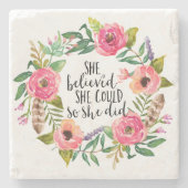 Boho floral Ze geloofde dat ze kon citeren Stenen Onderzetter (Voorkant)