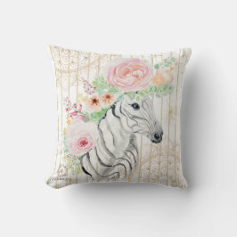 Boho Floral Zebra Pillow – Waterverf Dierenprint Kussen