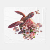 Boho Floral Zee Schildpad, Roze Bloesem Fleece Deken (Voorkant (Horizontaal))