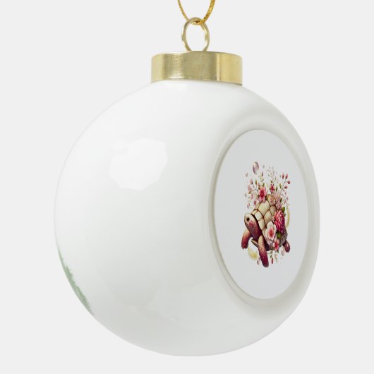 Boho Floral Zee Schildpad Roze Bloesem Keramische Bal Ornament (Links)