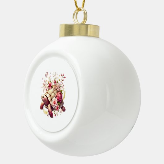 Boho Floral Zee Schildpad Roze Bloesem Keramische Bal Ornament (Rechts)