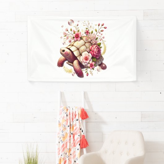 Boho Floral Zee Schildpad Roze Bloesem Spandoek (Insitu)
