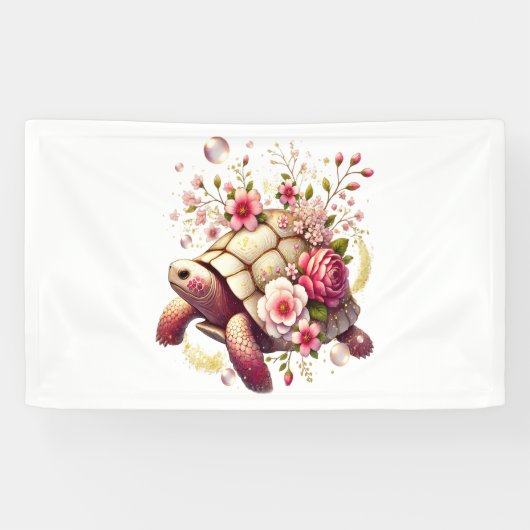 Boho Floral Zee Schildpad Roze Bloesem Spandoek (Horizontaal)