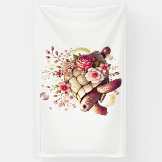 Boho Floral Zee Schildpad Roze Bloesem Spandoek (Verticaal)